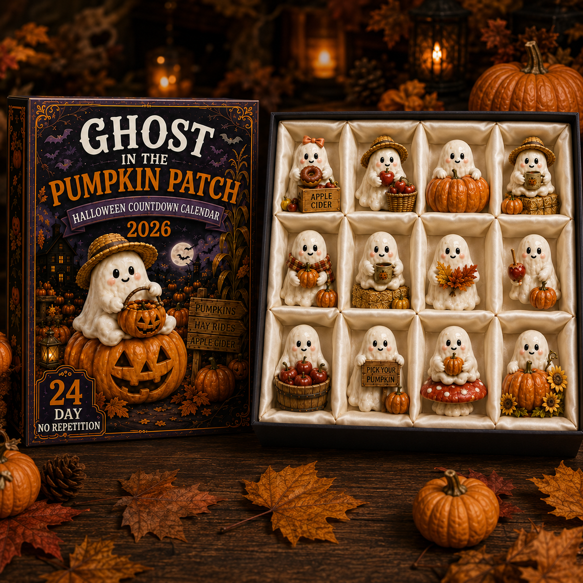 Ghost in the Pumpkin Patch Advent Calendar 2026 – 24 Unique Halloween Ghost Miniatures,