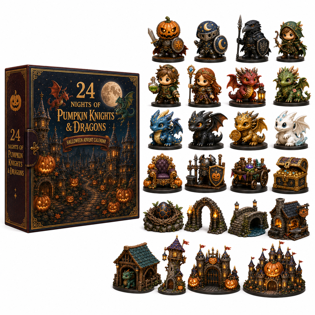 🎃 24-Day Halloween Advent Calendar – 24 Nights of Pumpkin Knights, Cute Dragons & Magical Kingdom Surprises