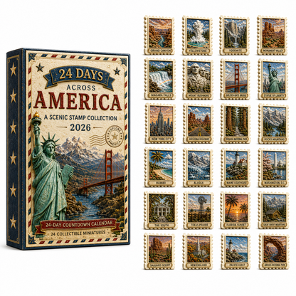 2026 24-Day Across America Advent Calendar – 24 Collectible Scenic Stamp Miniatures Featuring Iconic U.S. Landmarks, A Unique Christmas Gift for Travel Lovers & Collectors