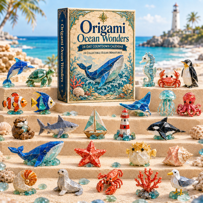 24-Day Origami Ocean Wonders Advent Calendar – 24 Collectible Ocean Figurines, A Magical Christmas Countdown Gift for Ocean Lovers