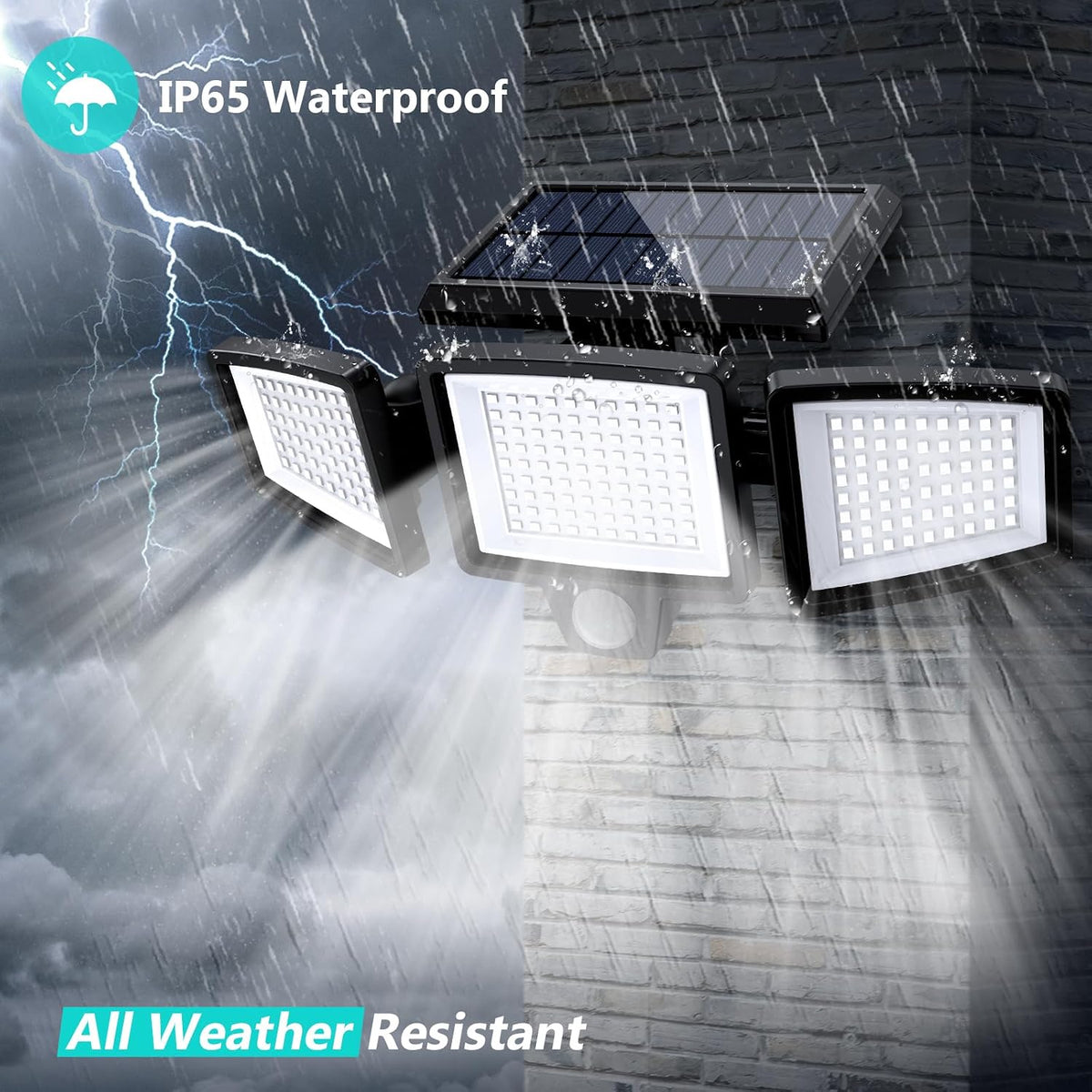 Tuffenough Solar Outdoor Lights 2500LM 210 LED Security Lights with Remote Control,3 Heads Motion Sensor Lights, IP65 Waterproof,270° Wide Angle Flood Wall Lights with 3 Modes