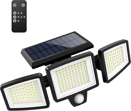 Tuffenough Solar Outdoor Lights 2500LM 210 LED Security Lights with Remote Control,3 Heads Motion Sensor Lights, IP65 Waterproof,270° Wide Angle Flood Wall Lights with 3 Modes