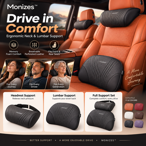 Monizes™ Ergonomic Memory Foam Car Neck & Lumbar Support Pillow