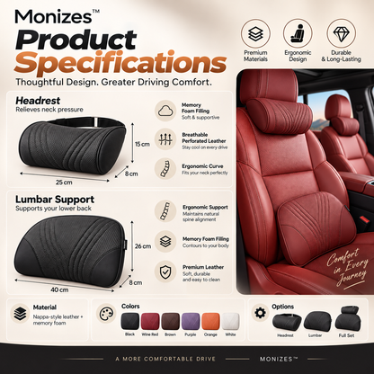 Monizes™ Ergonomic Memory Foam Car Neck & Lumbar Support Pillow