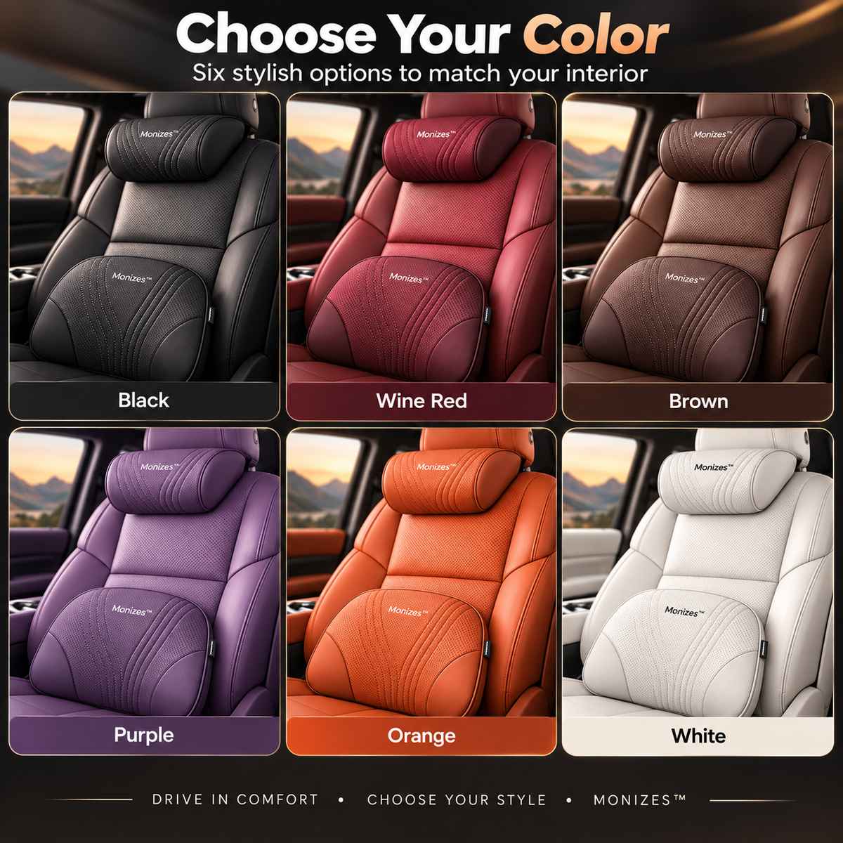 Monizes™ Ergonomic Memory Foam Car Neck & Lumbar Support Pillow