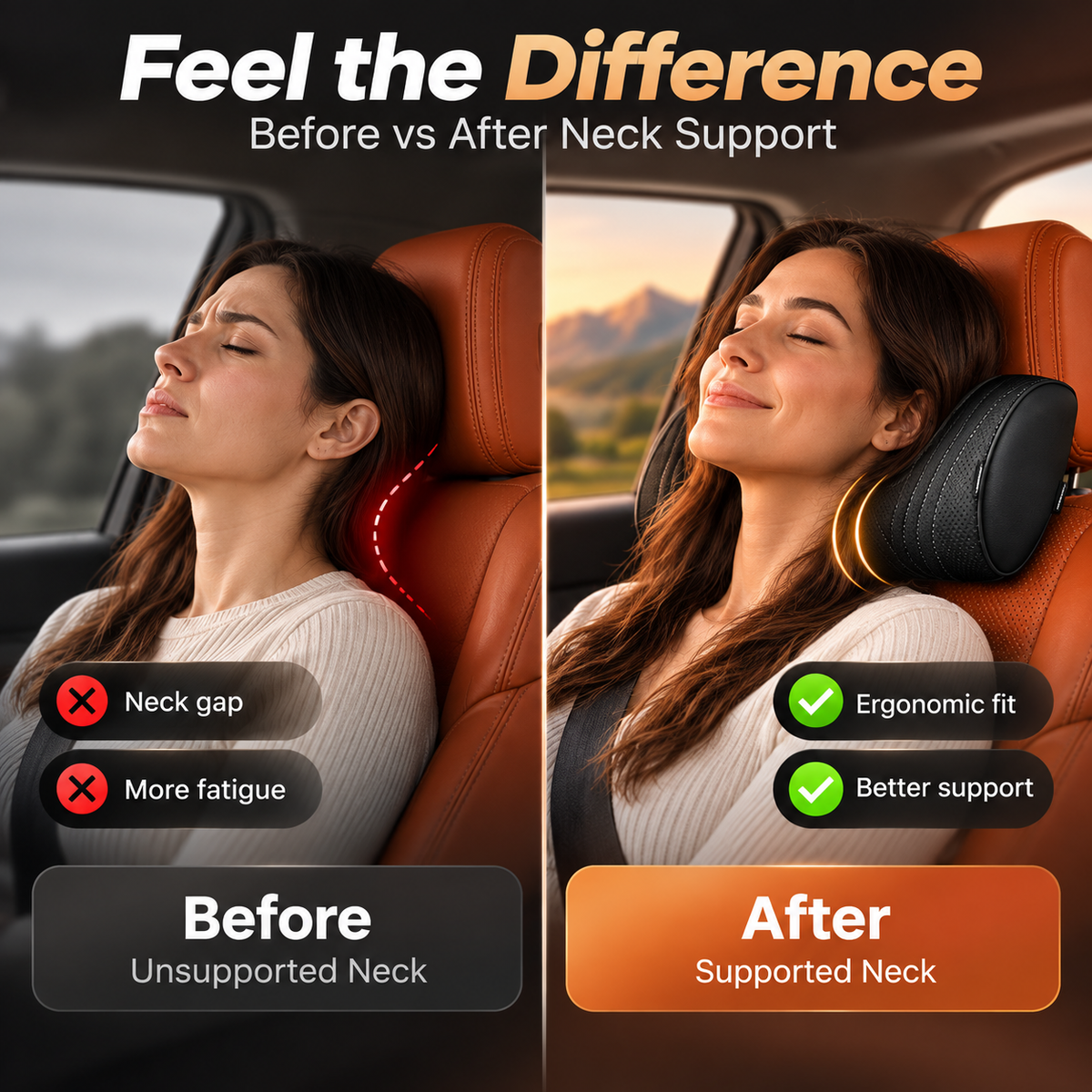 Monizes™ Ergonomic Memory Foam Car Neck & Lumbar Support Pillow