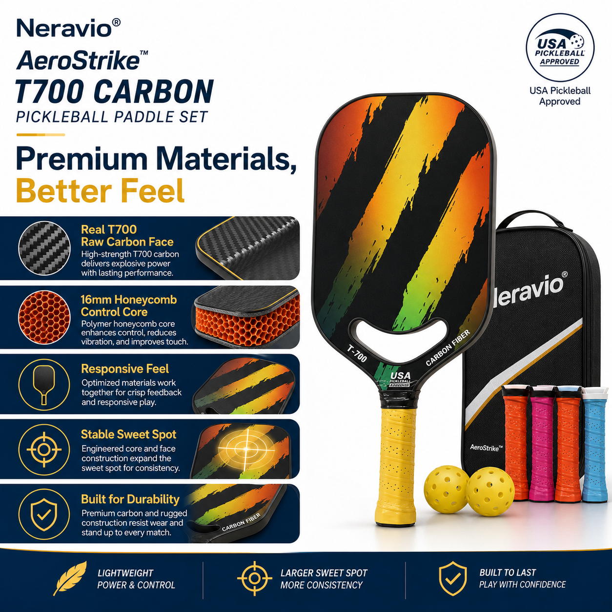 AeroStrike™ 16MM T700 Carbon Pickleball Paddle
