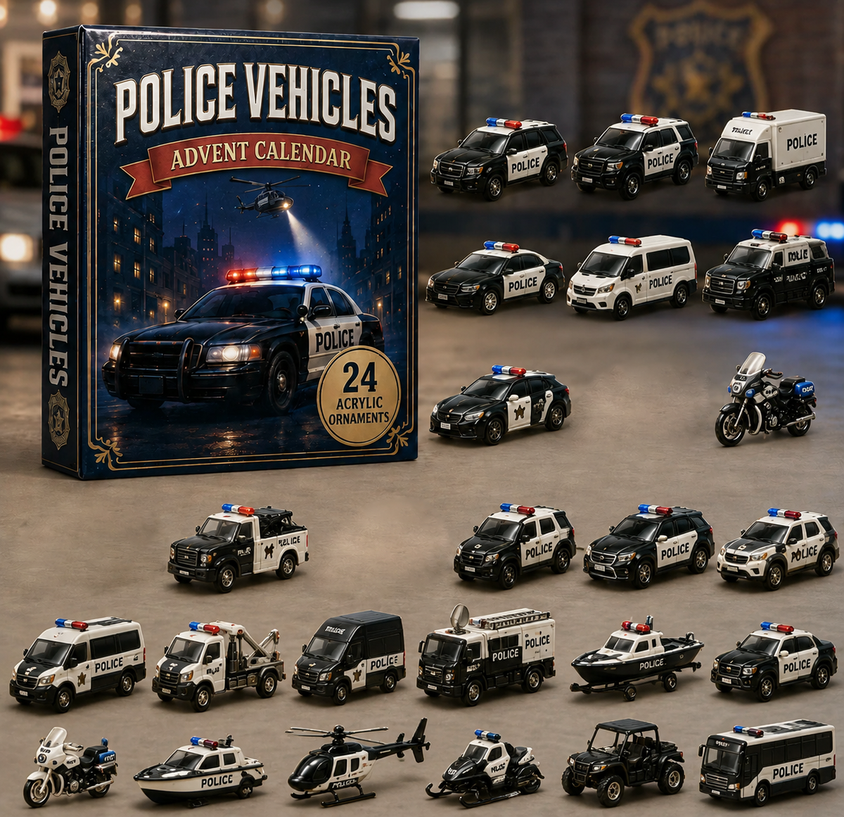 High-quality miniature model✨Police Vehicles Fleet Advent Calendar 2026 - 24-Day Festive Countdown