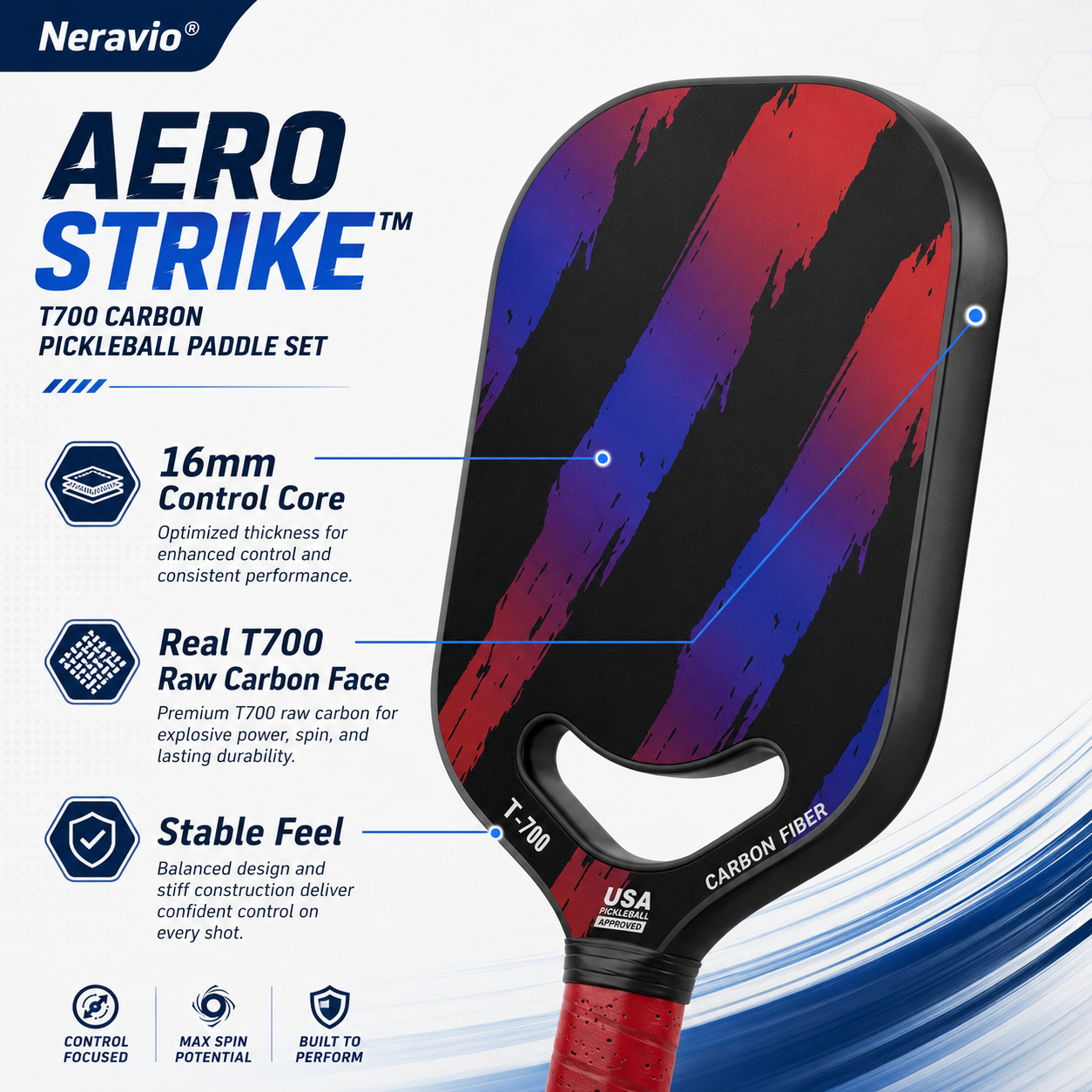 AeroStrike™ 16MM T700 Carbon Pickleball Paddle
