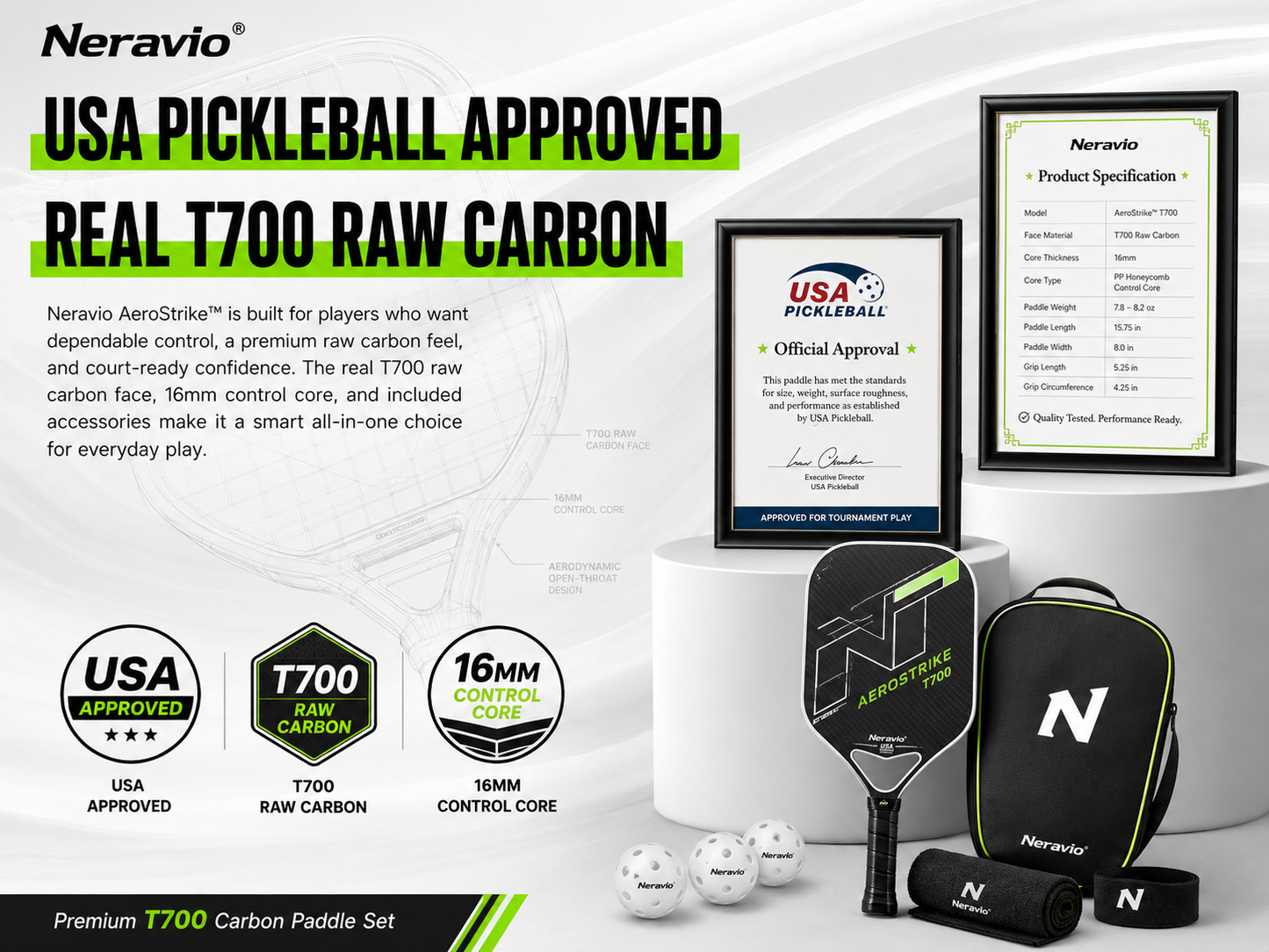 AeroStrike™ 16MM T700 Carbon Pickleball Paddle
