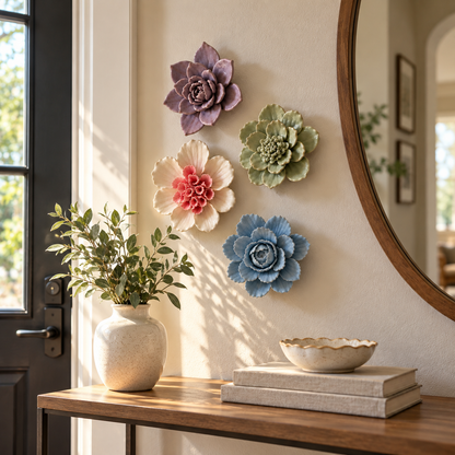 Bloomora 3D Ceramic Wall Flowers – Sculptural Floral Wall Décor