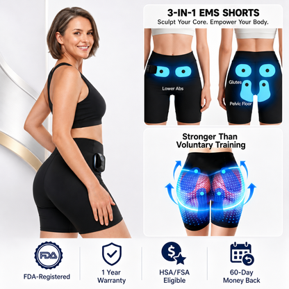 3-Zone EMS Toning Shorts: Targeted Abdomen, Glutes & Pelvic Floor Support
