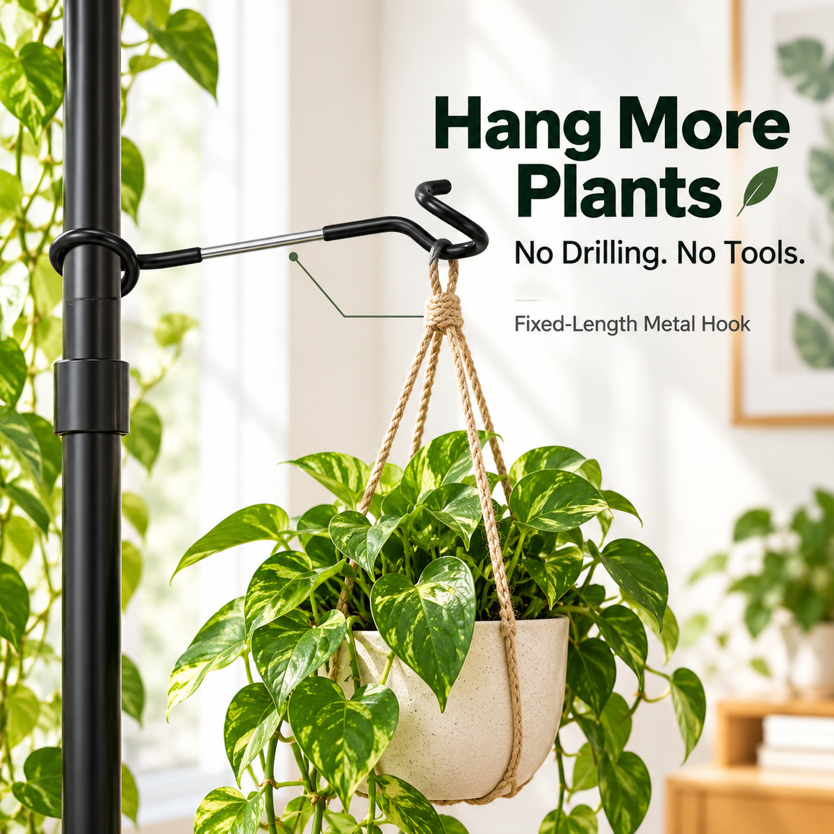 🌿 No-Drill Plant Pole Hanging Hook — Hang More Plants Without Tools