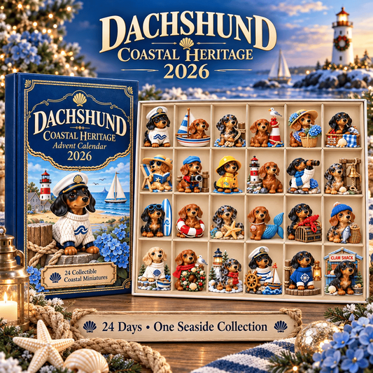 24-Day Dachshund Coastal Advent Calendar, 24 Hand-Painted Miniature Dog Figurines