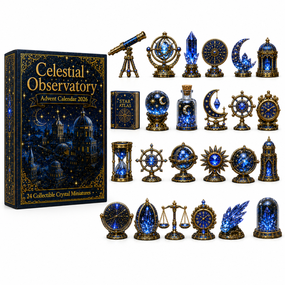 Celestial Observatory Advent Calendar 2026 – 24-Day Crystal Astronomy Miniature Collection | Moon, Stars & Cosmic Treasures