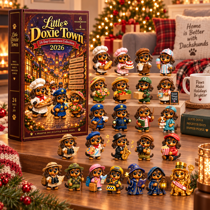 Little Doxie Town 2026 – 24-Day Dachshund Countdown Collection with 24 Unique Town Character Miniatures, Christmas Collectible Gift for Dachshund Lovers