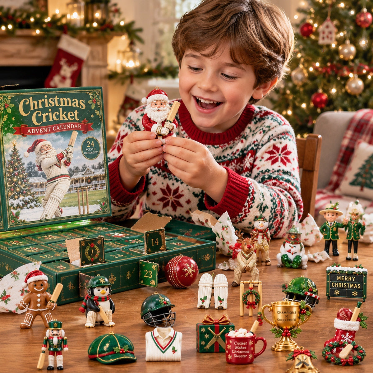 Christmas Cricket Advent Calendar 2026 - 24-Day Festive Countdown, Acrylic Charms Blind Box - Gift For Cricket Lovers AC0NT296