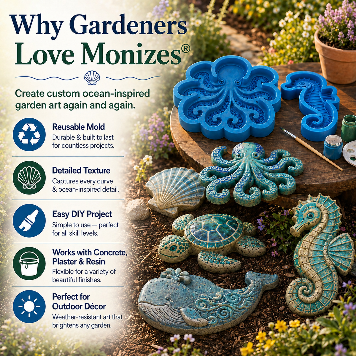 💥 LAST DAY 55% OFF - 🌊Reusable Ocean Garden Art Mold – DIY Stepping Stones