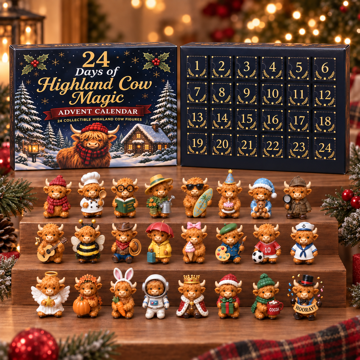 24 Days of Highland Cow Advent Calendar - 24 Collectible Cow Figures