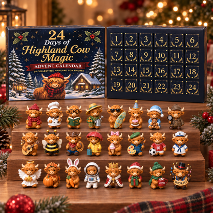 24 Days of Highland Cow Advent Calendar - 24 Collectible Cow Figures