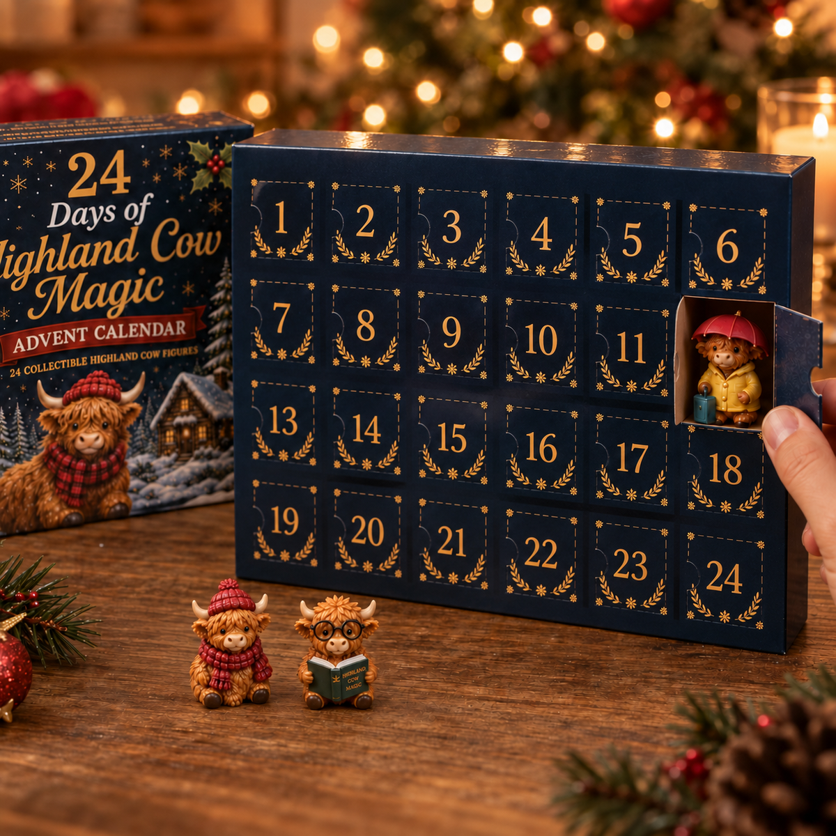 24 Days of Highland Cow Advent Calendar - 24 Collectible Cow Figures