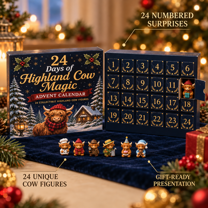 24 Days of Highland Cow Advent Calendar - 24 Collectible Cow Figures